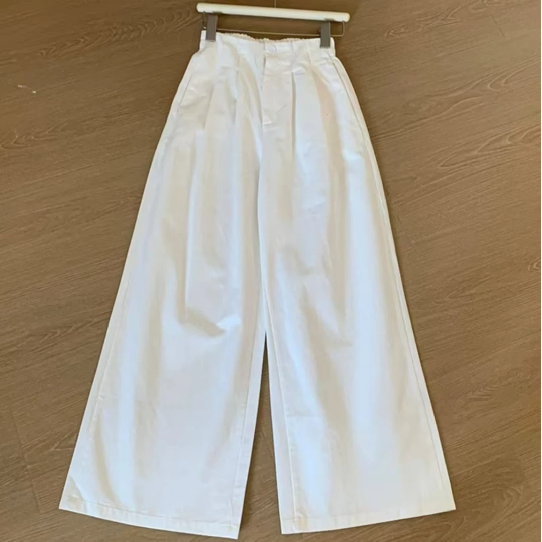 【纯色】夏款半松紧腰气质休闲裤直通百搭休闲韩版女裤