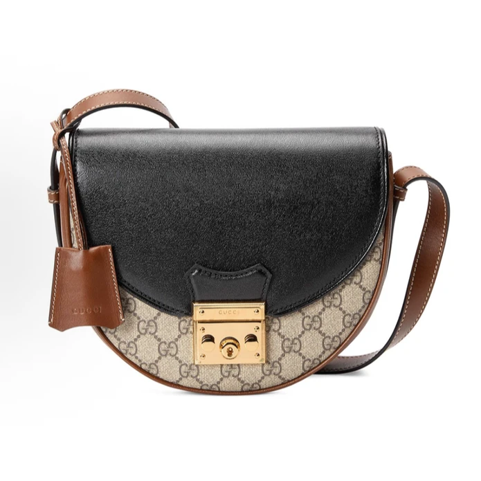 95新 GUCCI/古驰 Padlock PVC拼牛皮 马鞍包【白菜】BGH005410002