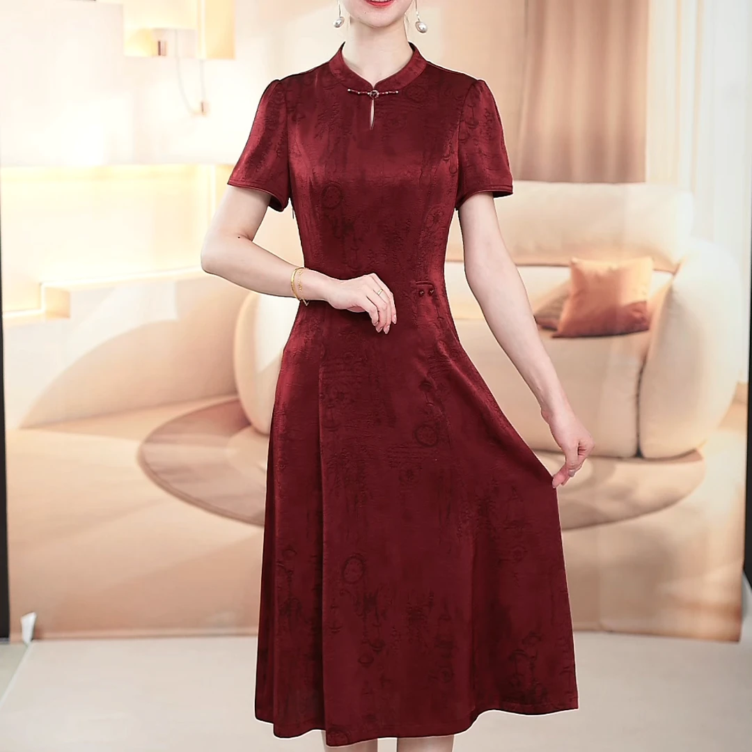 【现货现发】2025夏季新款气质显瘦修身新中式国风高贵连衣裙