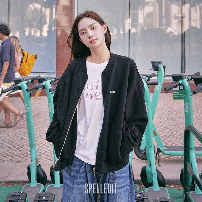 SPELLEDIT2025秋季新品飞行员拉链外套宽松休闲运动风复古上衣女