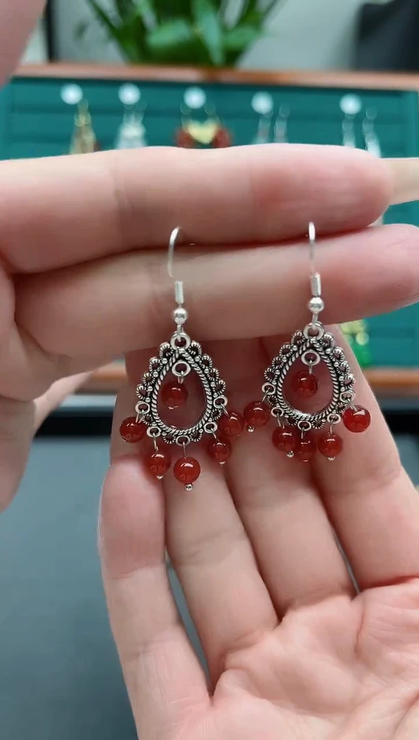 【闪购商品】南红玛瑙耳饰银S925镶嵌681