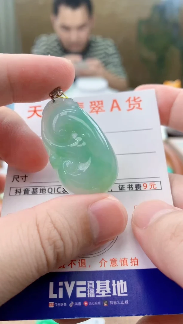 颈饰18K金镶嵌翡翠天然A货翡翠挂件