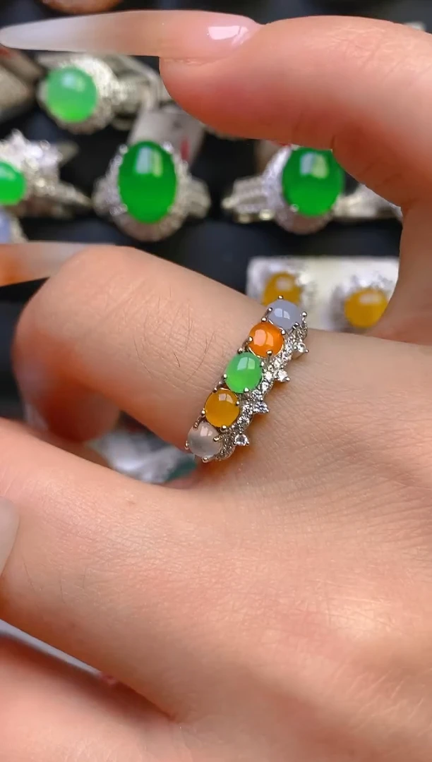 翡翠戒指银S925镶嵌天然