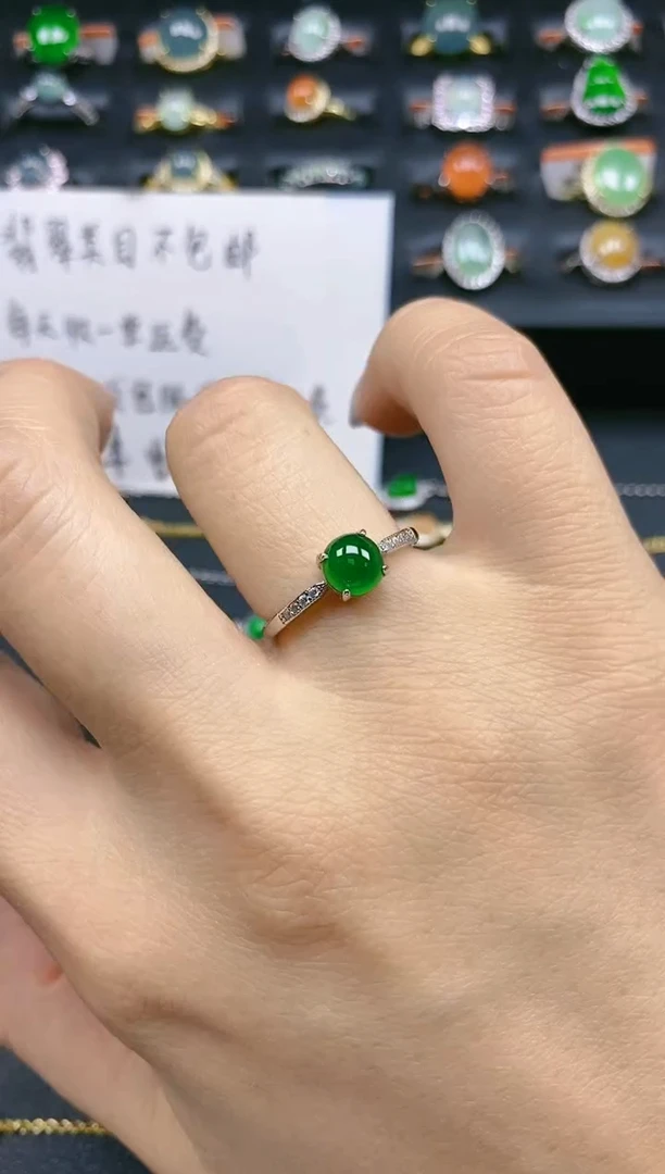 翡翠戒指银S925镶嵌天然翡翠