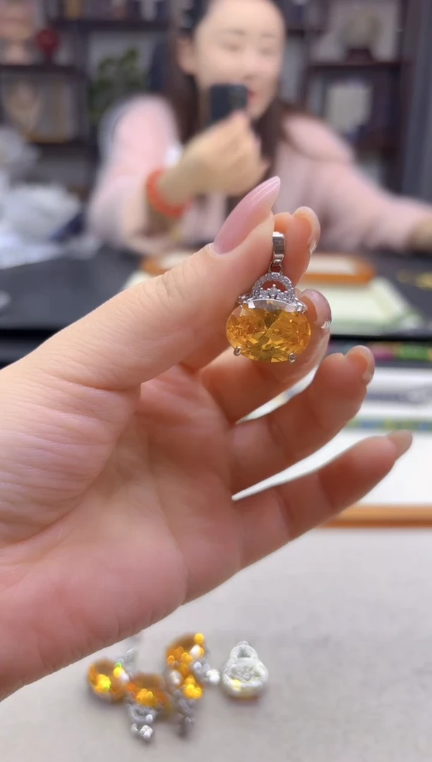 吊坠(赠链)银S925镶嵌黄晶DIY款D342