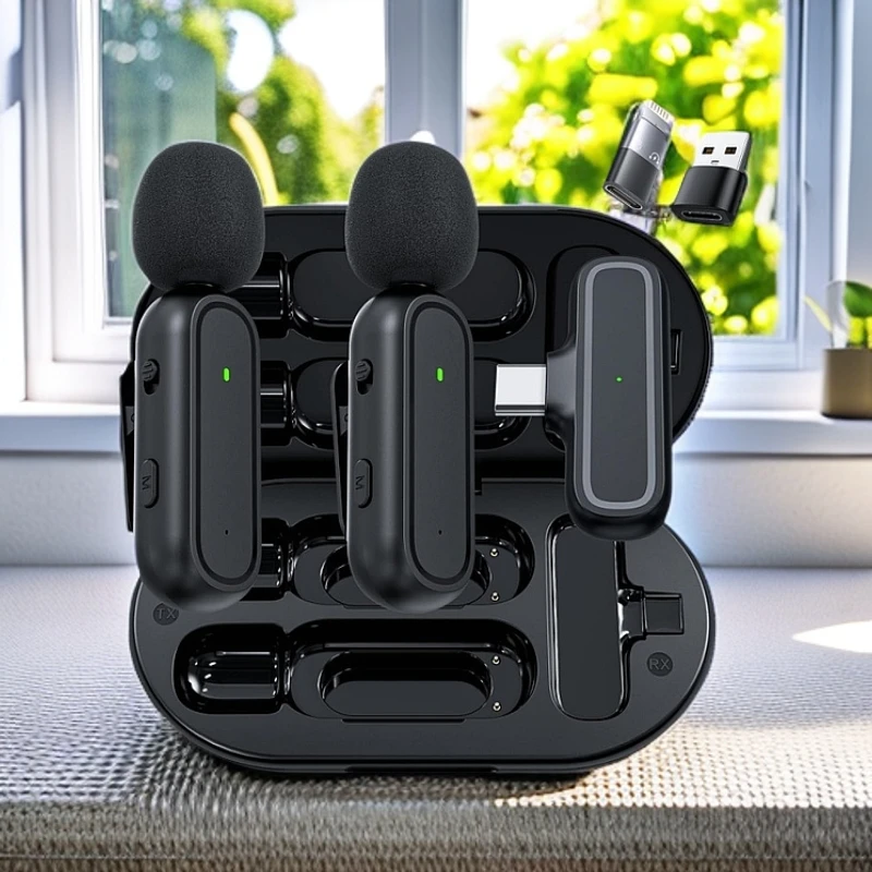 跨境无线领夹麦克风K61一拖二充电仓2.4G收音降噪K60直播抖音麦