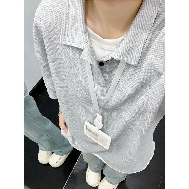 假两件polo衫短袖男款夏季高级感翻领t恤美式休闲百搭半截袖