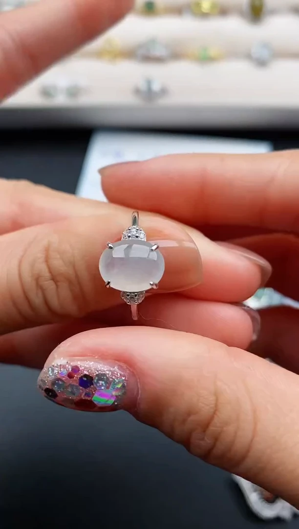 银S925镶嵌戒指翡翠缅甸天然A货翡翠11 2-8