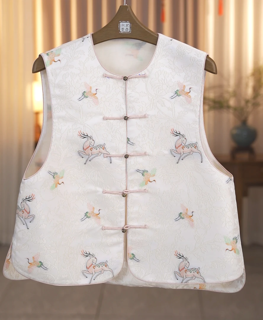 【鹤鹿同春】2025新款桑蚕丝新中式穿云锦马甲76571