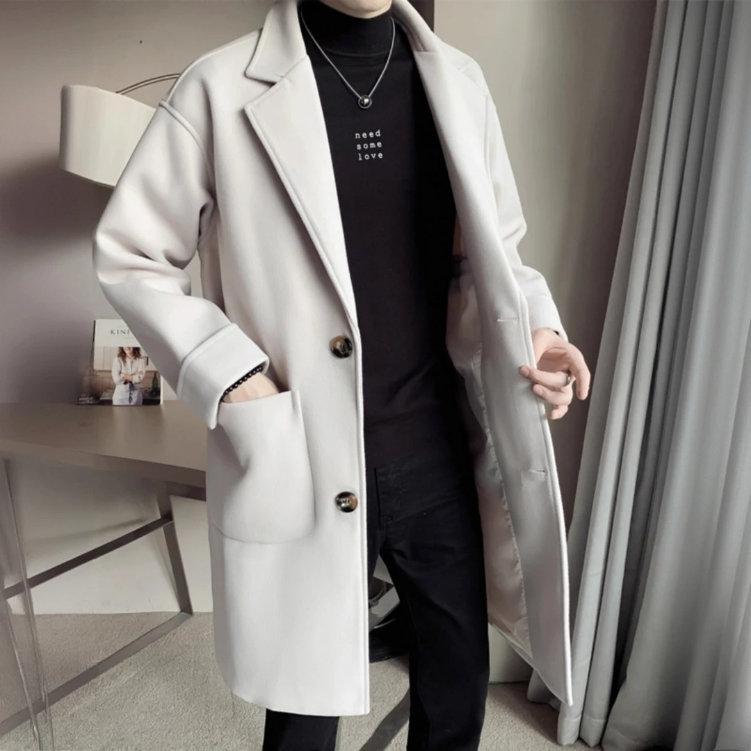 秋冬季潮流百搭休闲呢子帅气2025宽松外套风衣中长款毛呢大衣男士