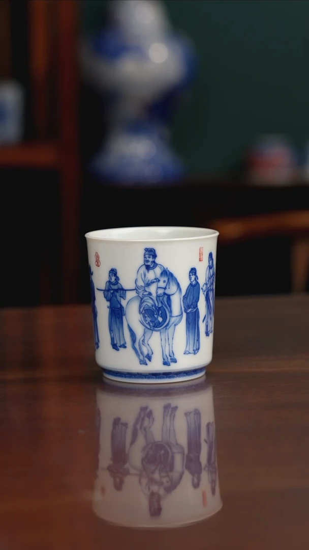 晓竹窑青花贵妃上马图