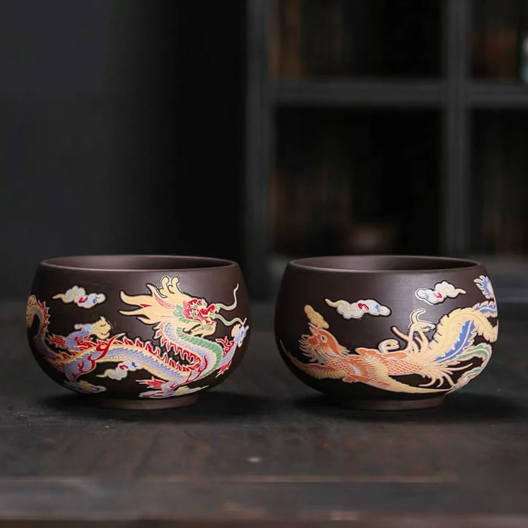 紫砂龙凤国潮精美变色主人茶杯情侣对杯伴手礼ZHTJ0036