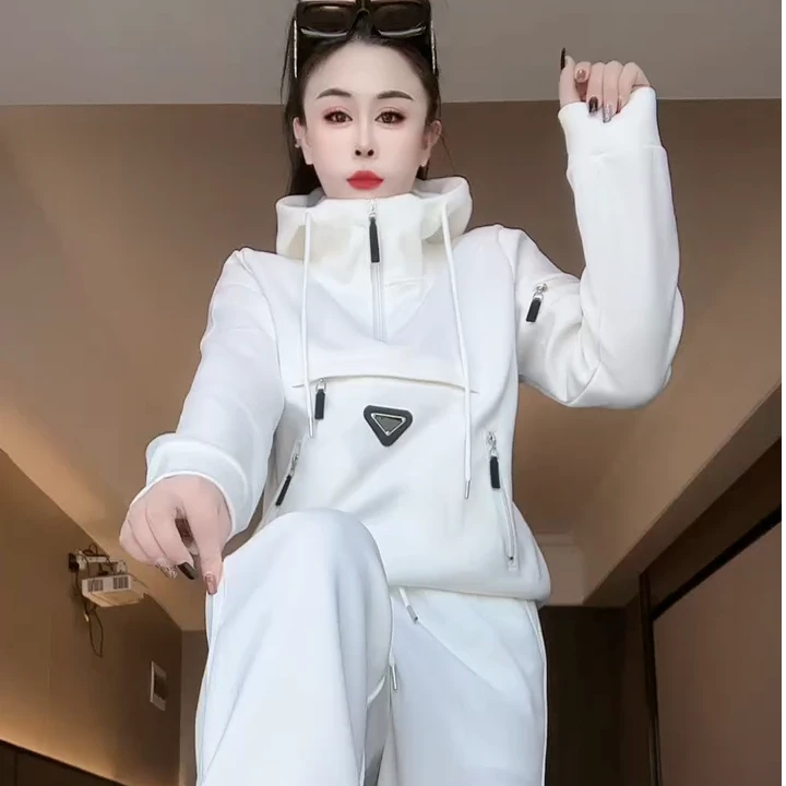 2025春季新款时尚工装休闲运动连帽套装修身显瘦网红气质潮流百搭