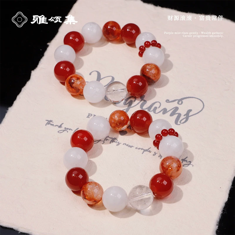 白雪公主】XG6141天然水晶白幽灵+玛瑙胶花手串女款手链多样性发一