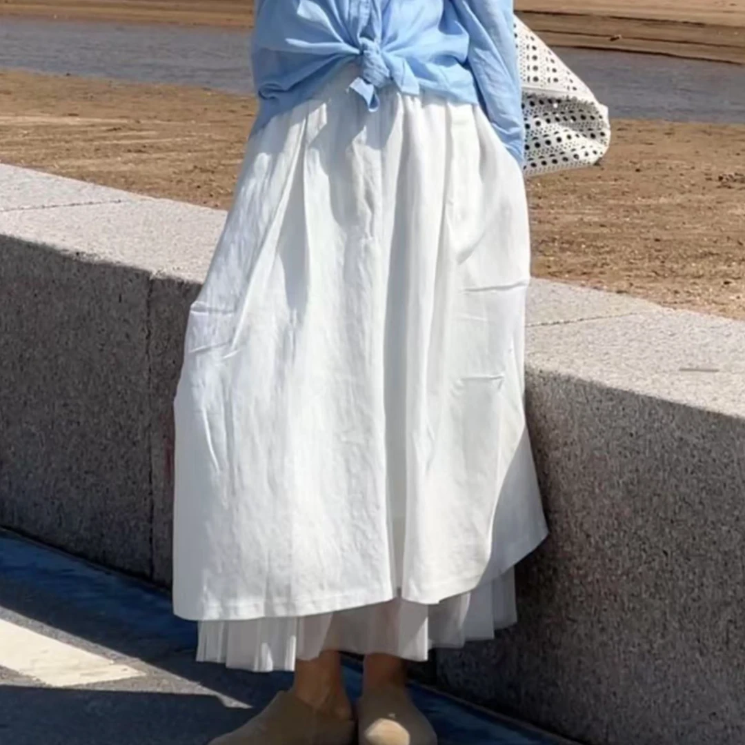 何碧碧HB【绮梦】6289气质轻奢莱赛尔亚麻网纱半身裙宽松舒适版