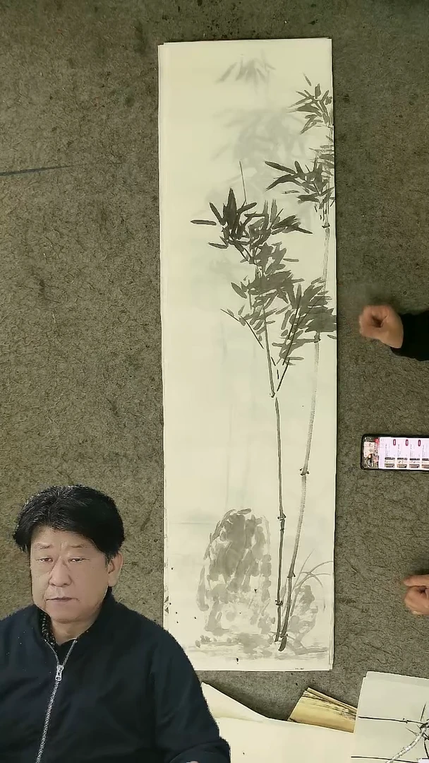 国画四尺对开  墨竹条屏 34*138cm