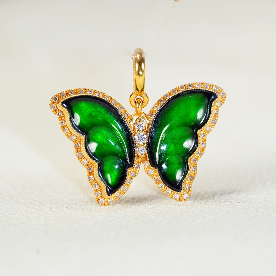 【婧婧精选】臻品 · 18K金缅翡蝴蝶吊坠 纹路多样性发