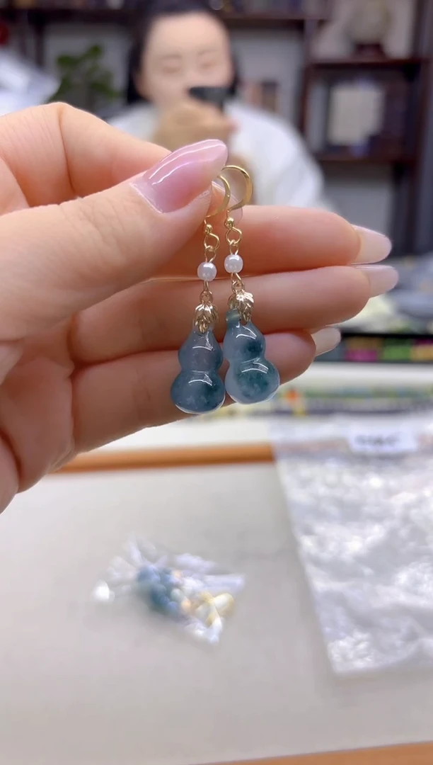 14K金镶嵌翡翠耳饰DIY款E645