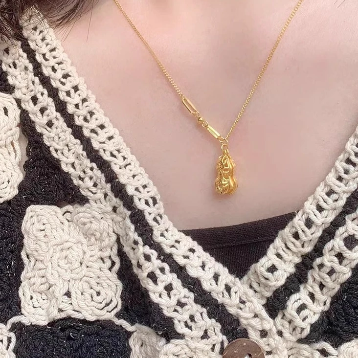 铜合金项链 花生项链不掉色爱心好事发生礼物高级感锁骨链新款女
