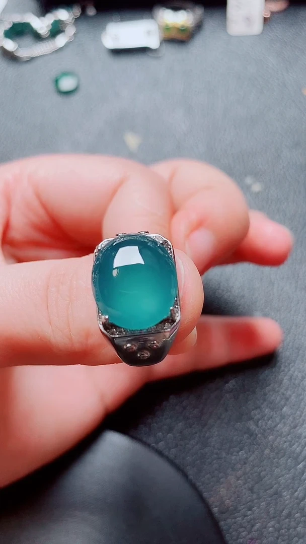 翡翠戒指银S925镶嵌翡翠