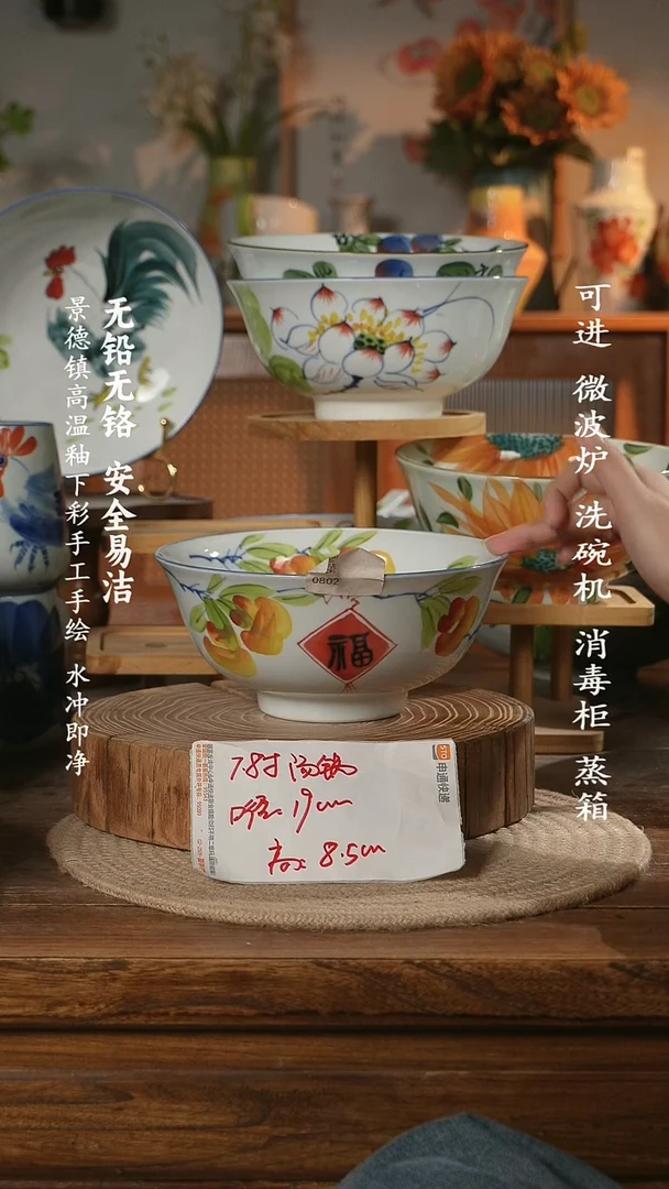 瓷景德镇高温瓷釉下彩手绘陶瓷