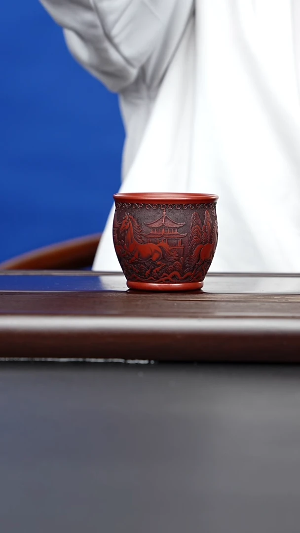 茶壶紫砂宜兴紫砂 朱泥主人杯马到成功 高传林