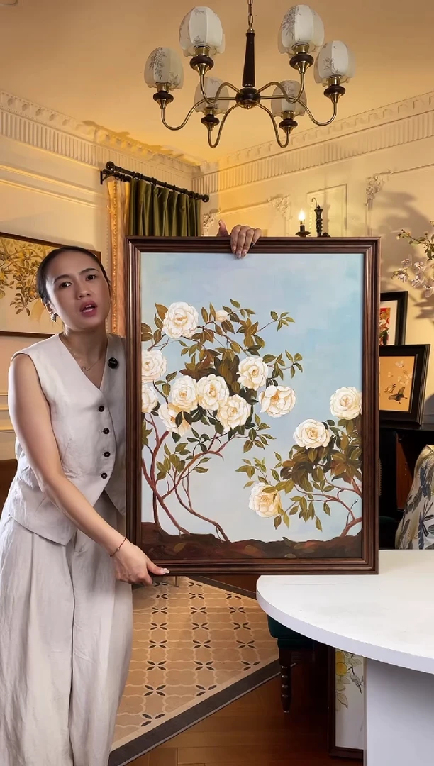 竖款60*80山茶花手绘油画