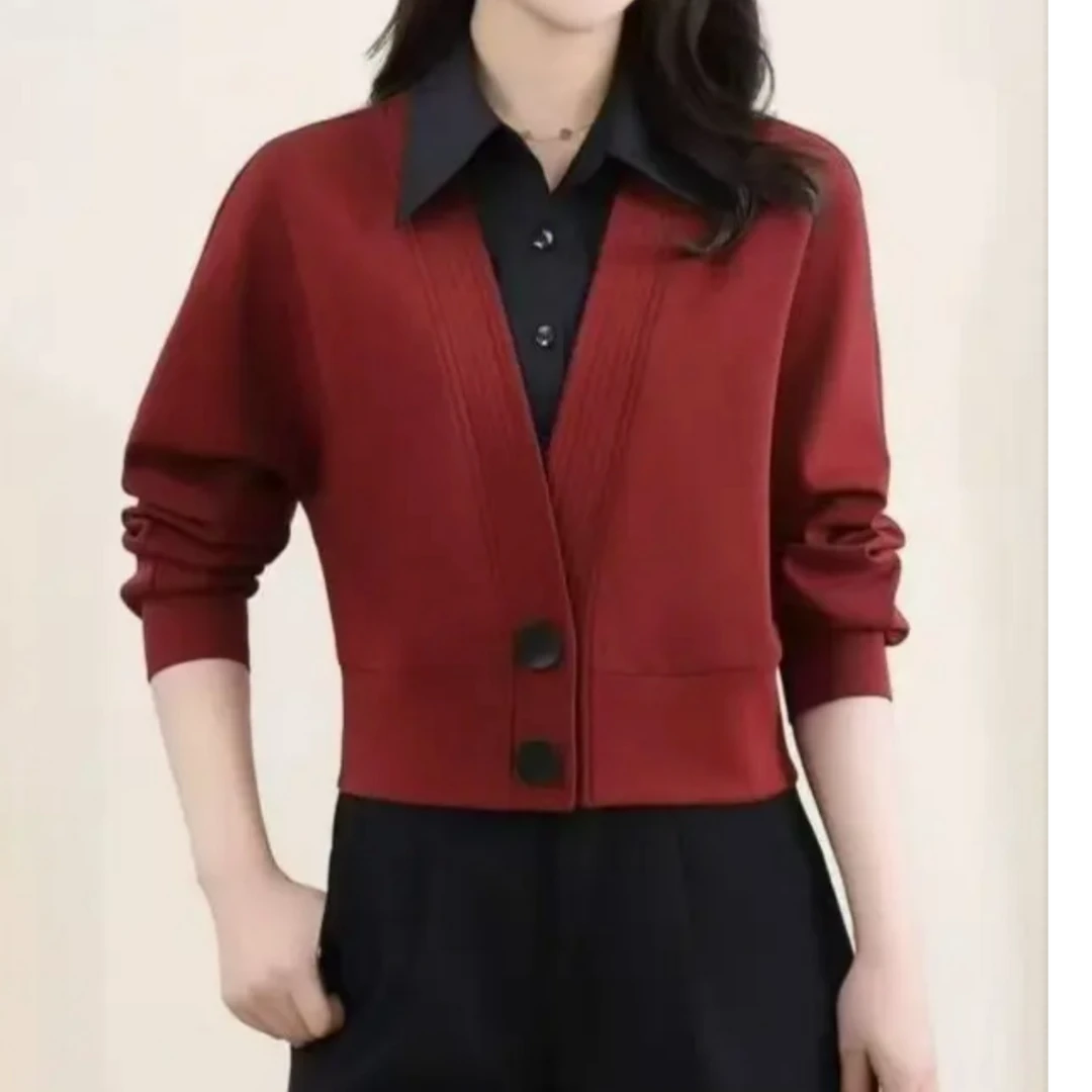 2505 时尚通勤舒适衬衣领拼接假两件小衫