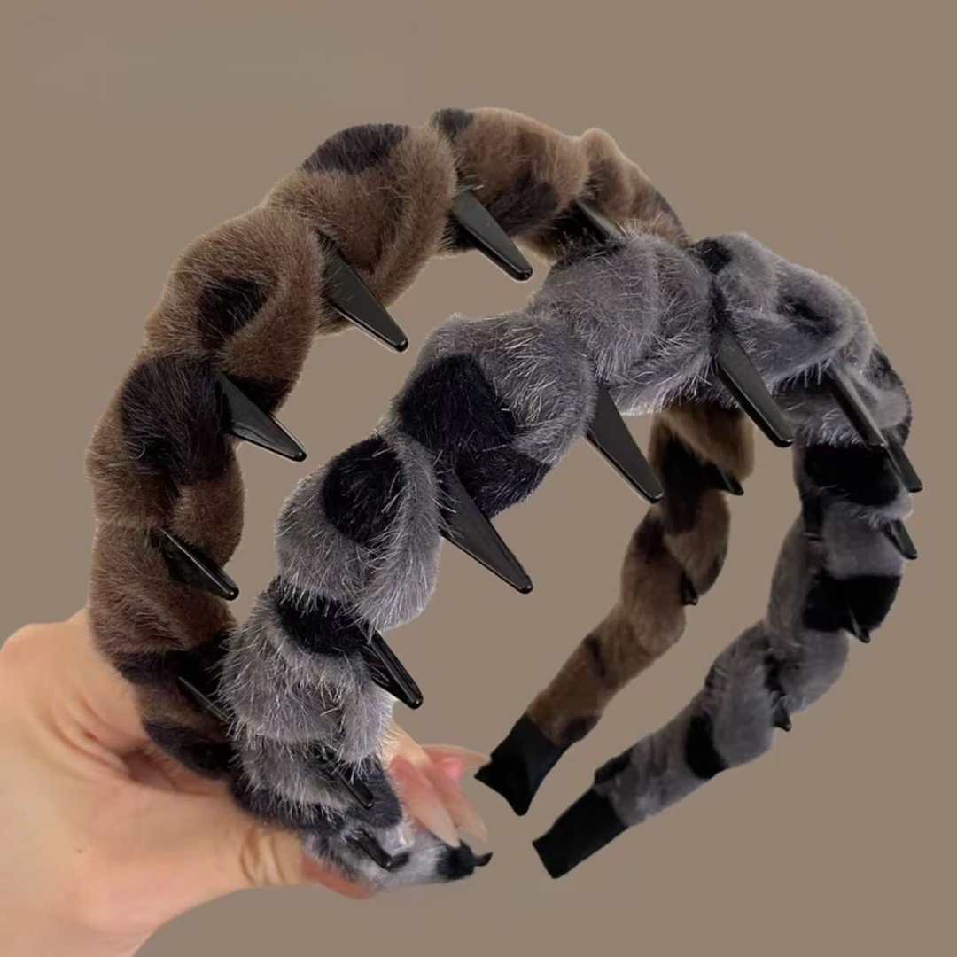 正反两戴秋冬毛绒高颅顶带齿发箍女新款防滑化妆洗脸头箍百搭发卡