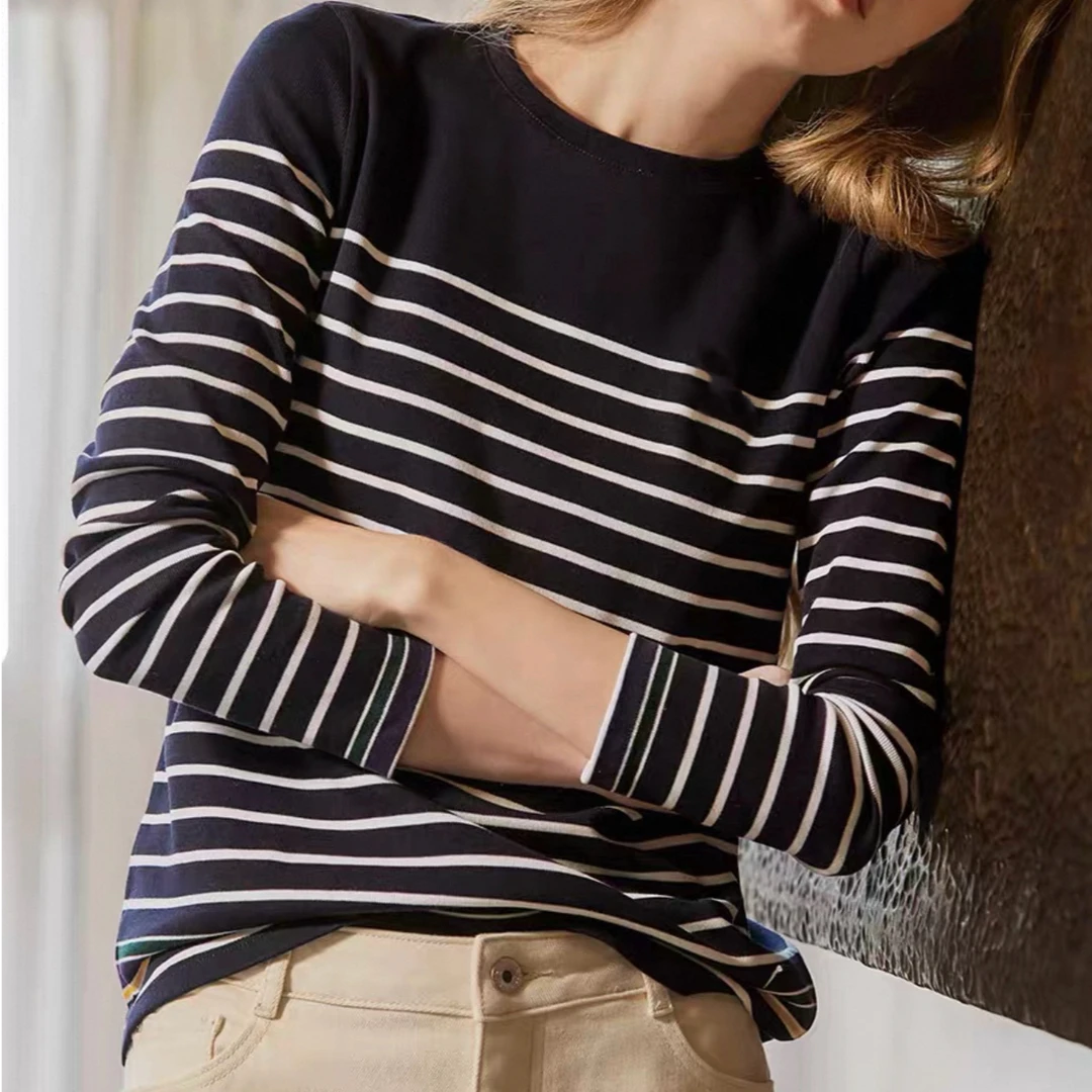 韩国条纹撞色2色针织衫经典条纹衫简约大气款