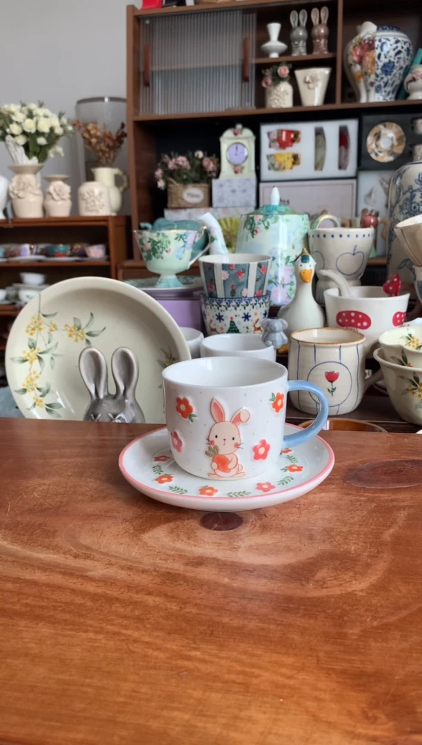 陶瓷【清仓价】田园兔子杯碟