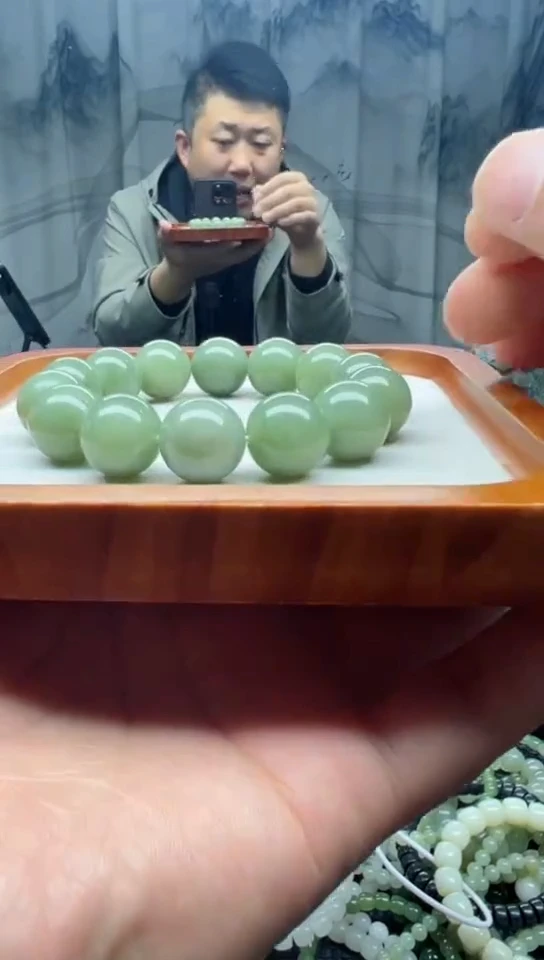 未镶嵌手串和田玉鸭蛋青粉青卡16纯天然拍一发一
