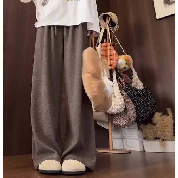 美拉德色系软糯垂感糯米裤秋冬大码胖mm显瘦慵懒风直筒休闲裤加绒