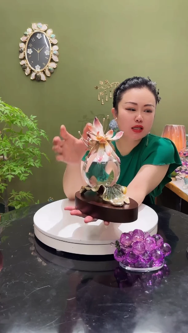 人造水晶珐琅彩 水晶球 好运莲莲