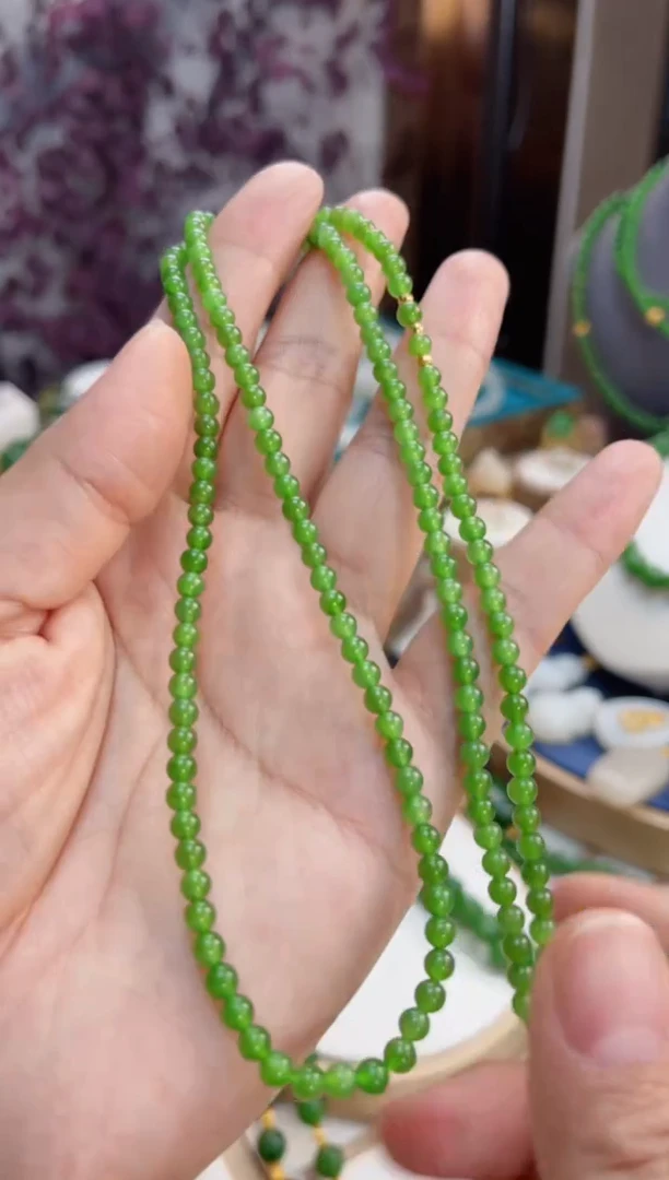 【闪购商品】和田玉项链18K金镶嵌4mm