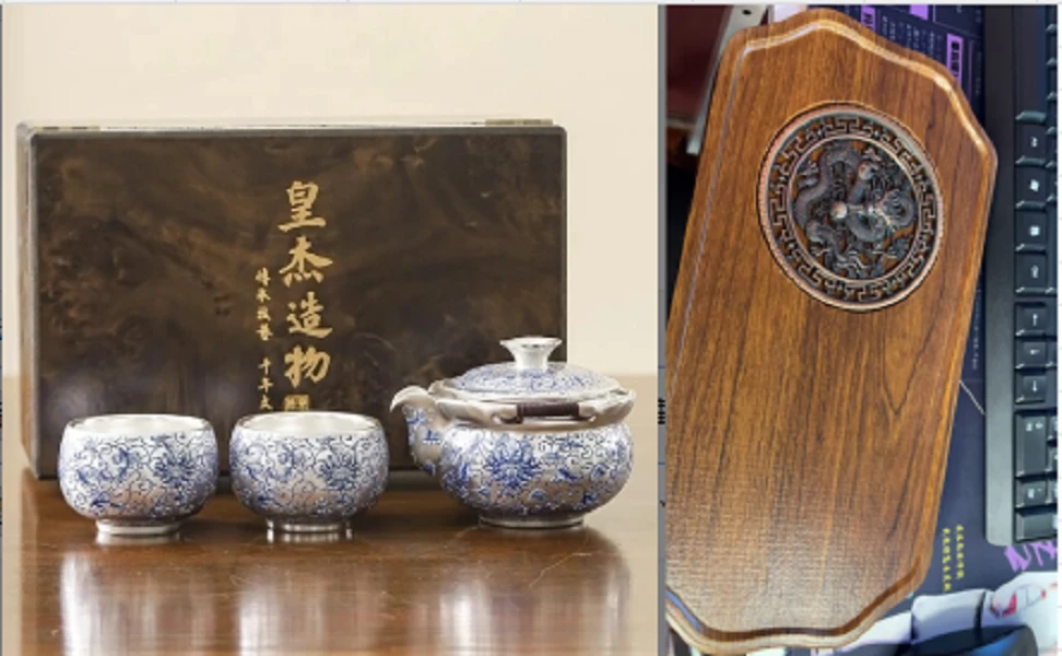 ZH2967-鎏银缠枝莲手抓壶一壶两杯礼盒装+龙形小茶盘
