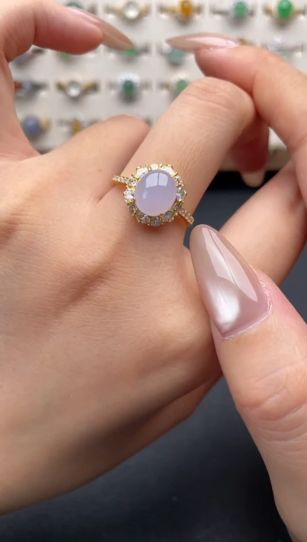 银S925镶嵌戒指翡翠一物一证一礼盒2