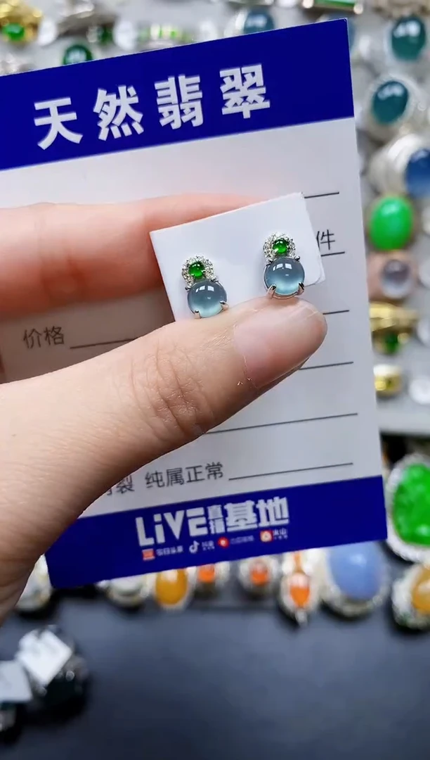 翡翠银S925镶嵌耳饰0117