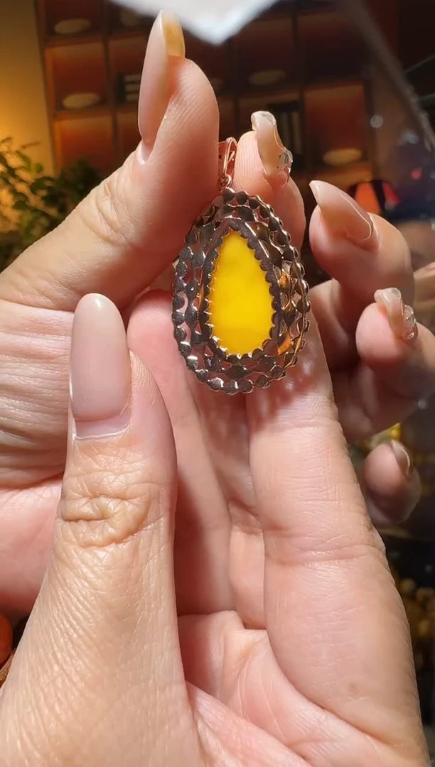 蜜蜡颈饰银S925镶嵌0843天然蜜蜡珠宝奇石全都保真