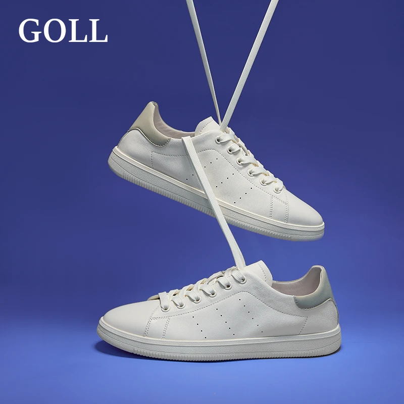 GOLL古尔2025新款男士头层牛皮小白鞋系带真皮轻薄运动板鞋