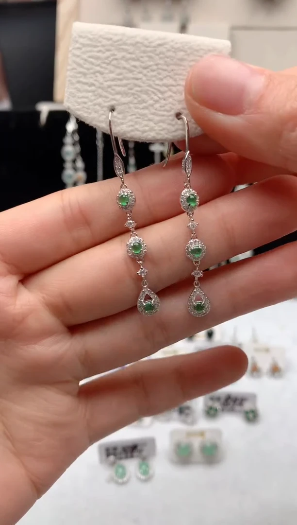 【闪购商品】翡翠耳饰银S925镶嵌1号