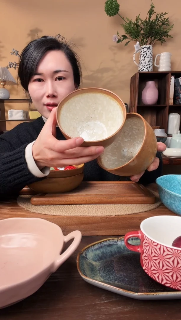 5英寸粗陶异形窑变麻点小碗2只微瑕