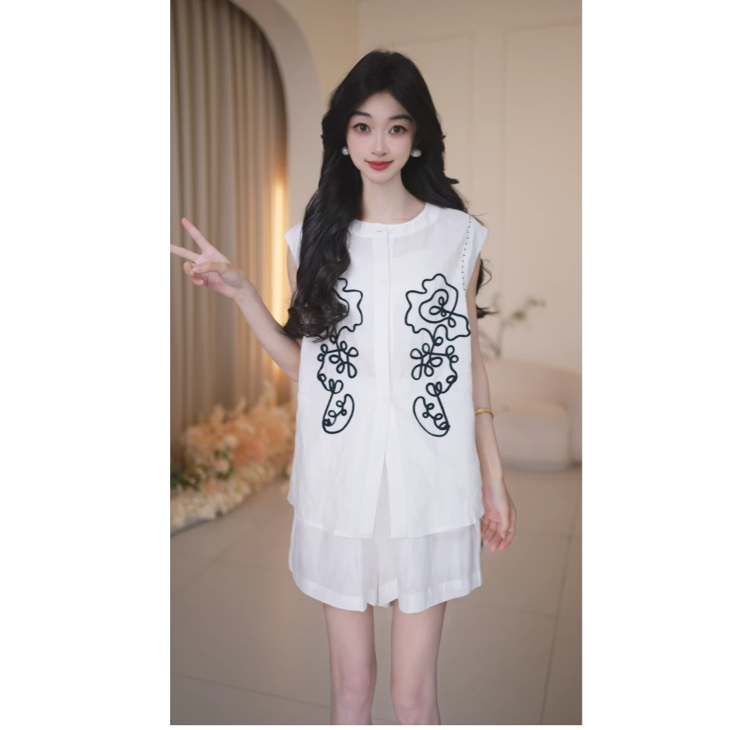 Basic House/百家好短袖气质时尚夏复古宽松印花套装B1385B50522