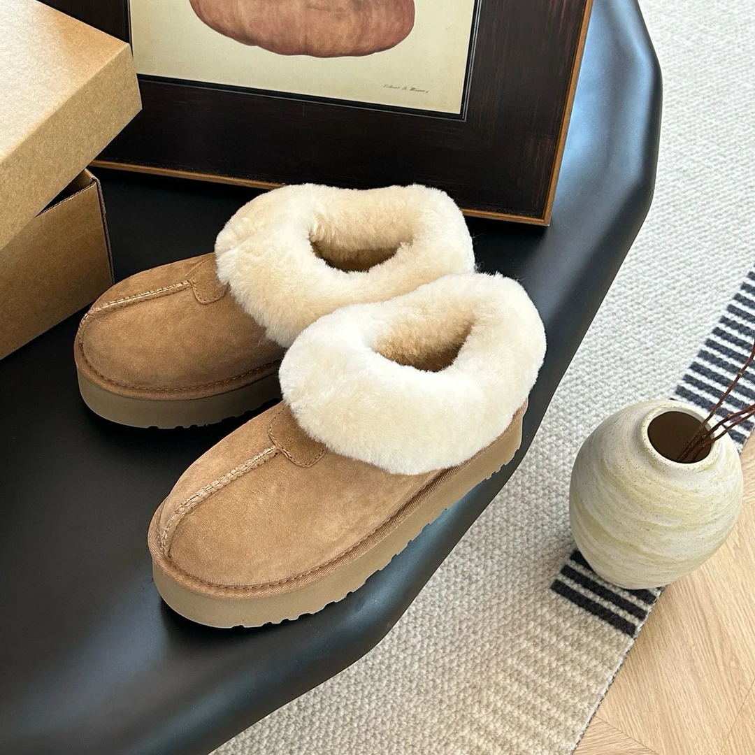 JOJOAUGG韩版秋冬季增高皮毛一体羊毛塔茨特懒人鞋牛皮女鞋雪地靴