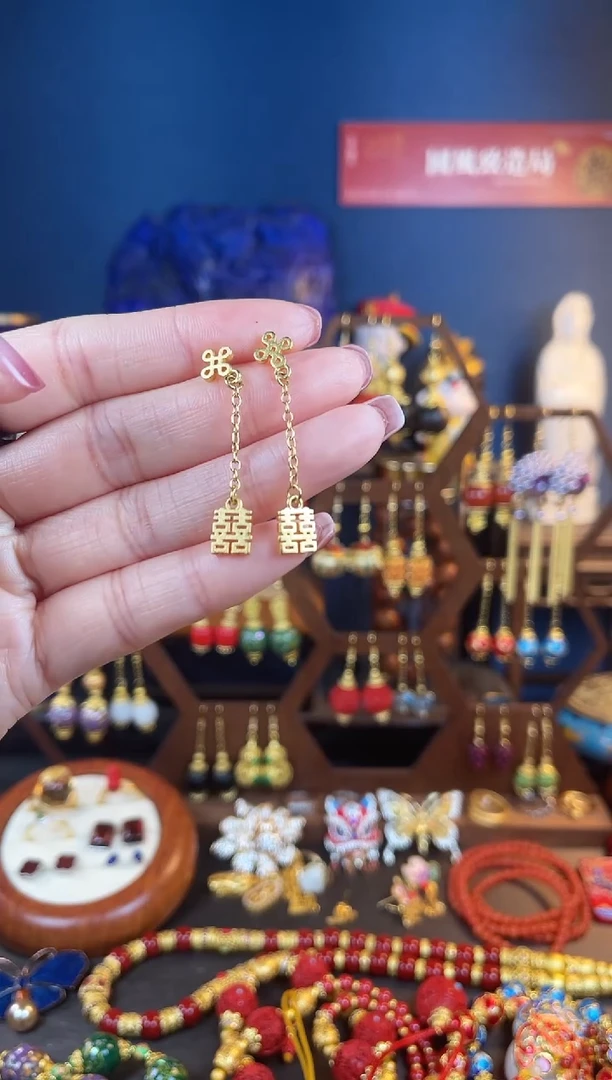 【闪购商品】双喜珐琅景泰蓝耳钩