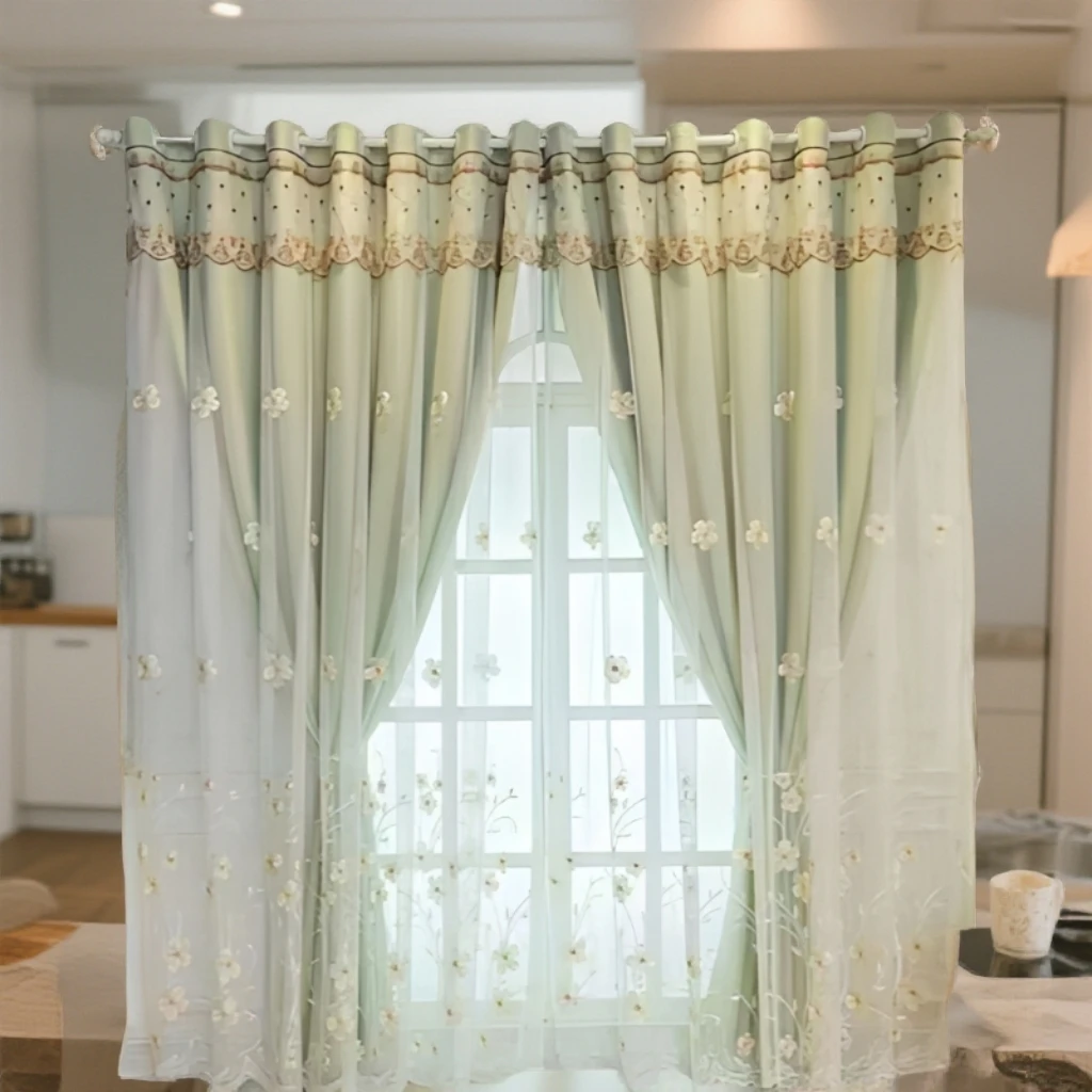 窗帘双层一体窗纱绣花纱客厅卧室婚房布纱新款窗帘遮光窗帘梦幻帘