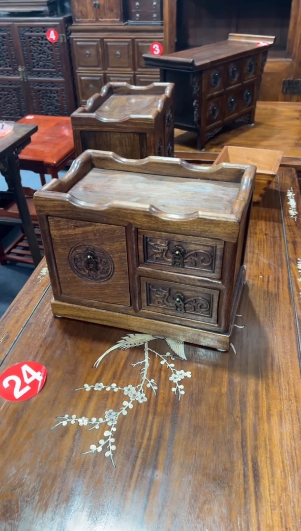 木木 花梨木三抽屉都成箱首饰箱