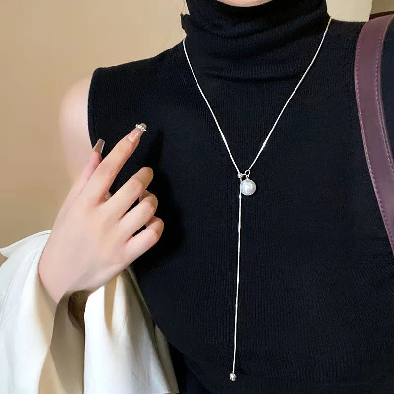 吊坠925银玻璃 小众设计可抽拉长款项链小众高级感简约气质毛衣链