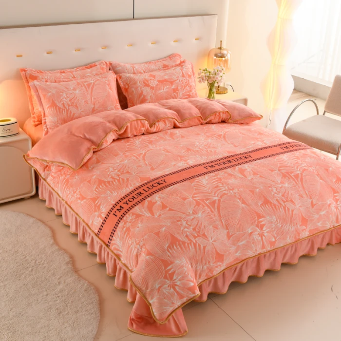 冬季加厚牛奶绒四件套公主风轻奢四件套床上用品7