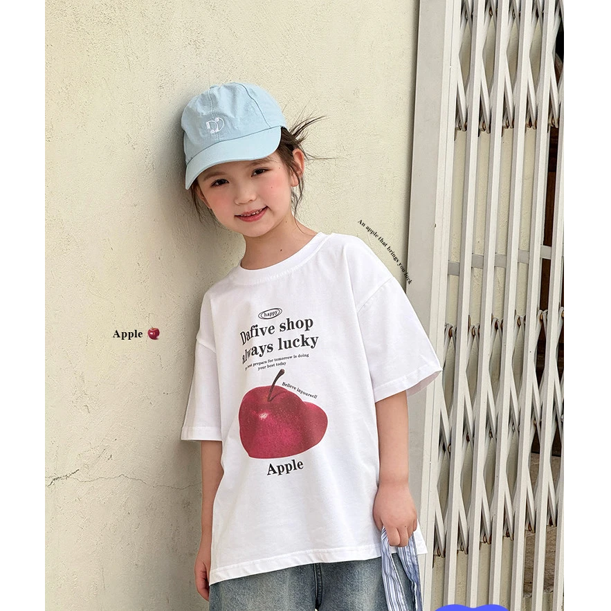 女童短袖T恤2025夏季新款夏日童趣白色印花短袖T C52G2018